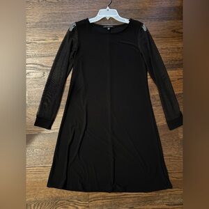 Nik and Nash LBD black sheer sleeve stretch Anthropologie dress M